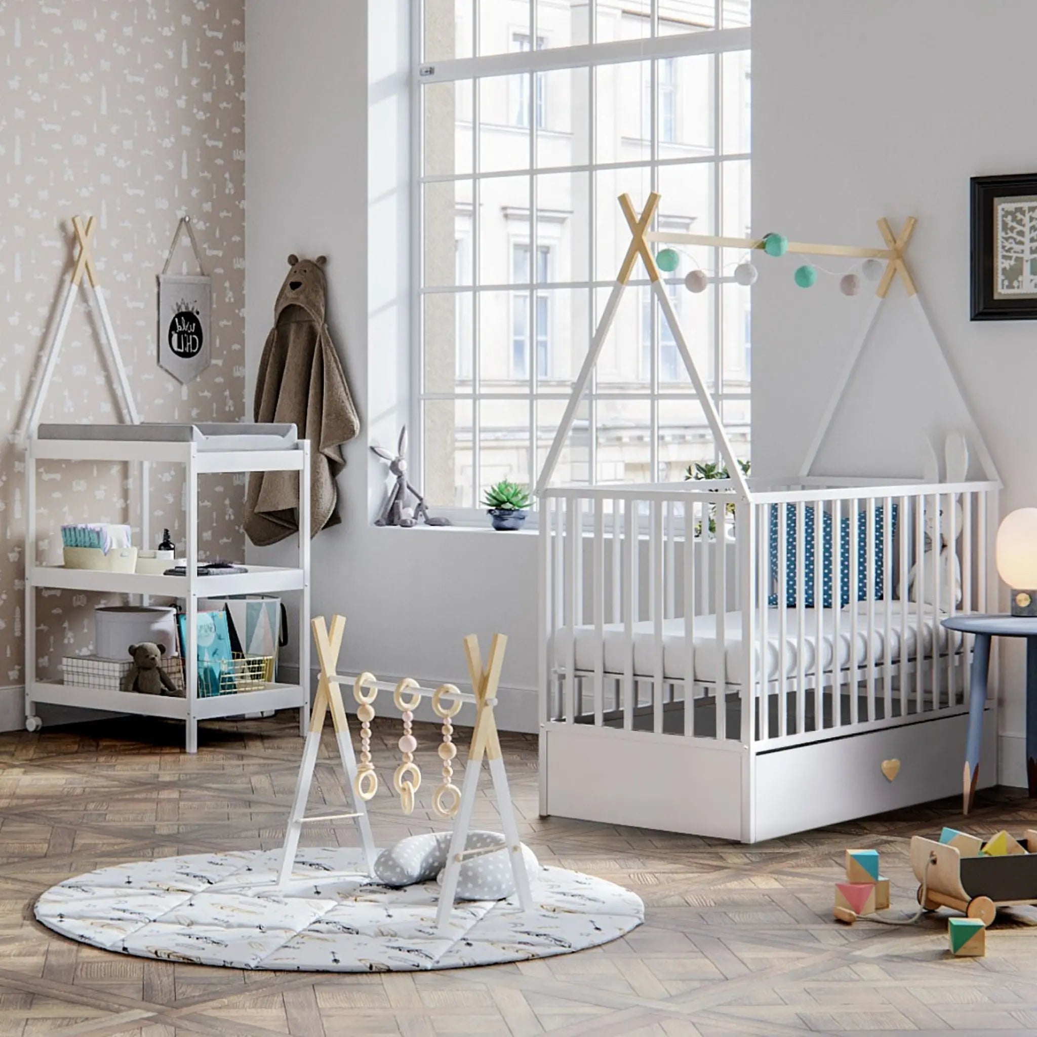 Łóżeczko dziecięce 120x60 z szufladą i kółkami DREAMY - Zabawki z Lasu 