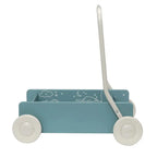 Niebieski drewniany chodzik pchacz, do nauki chodzenia, dla dzieci, Micki - Zabawki z Lasu 