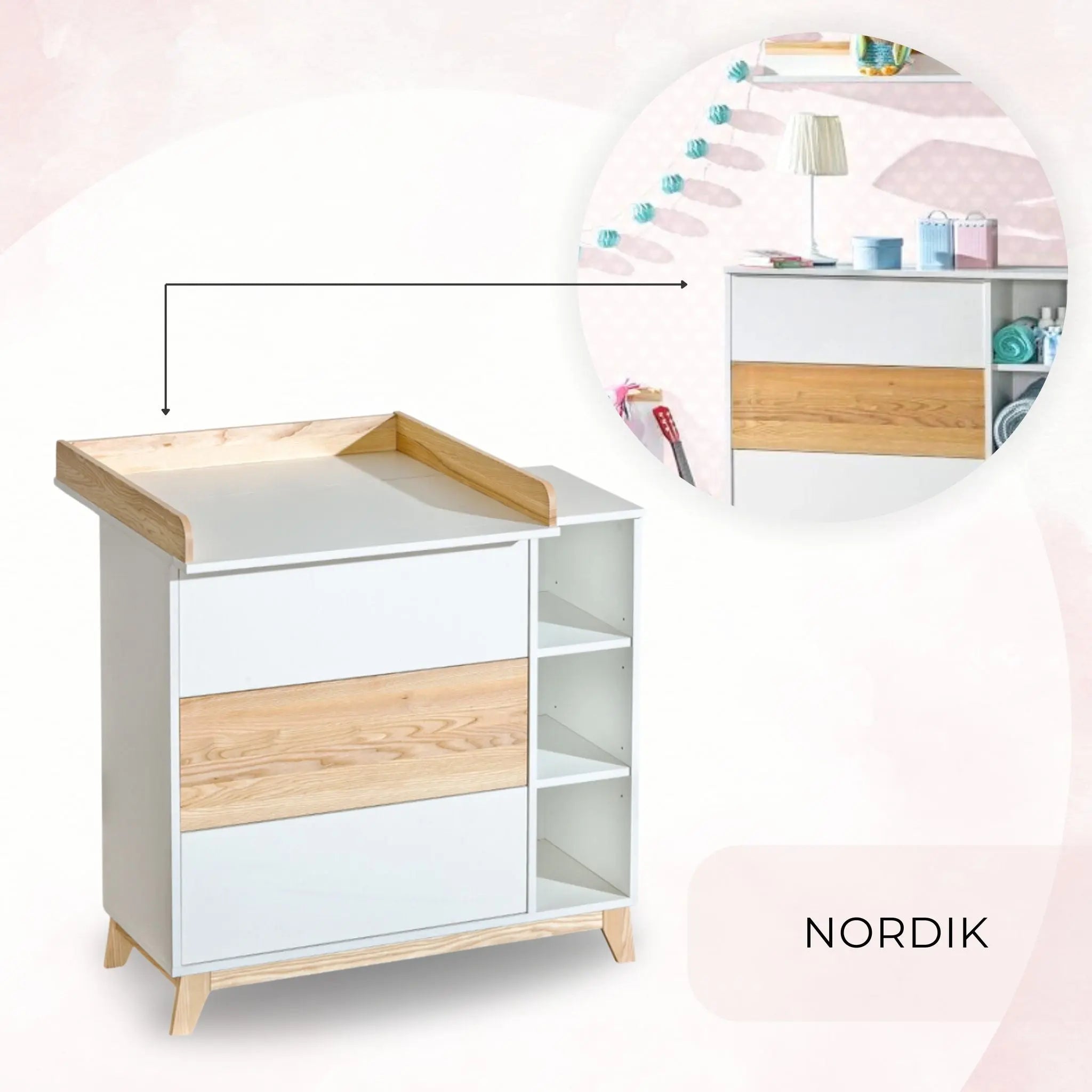 NORDIK biała komoda z przewijakiem - Zabawki z Lasu 