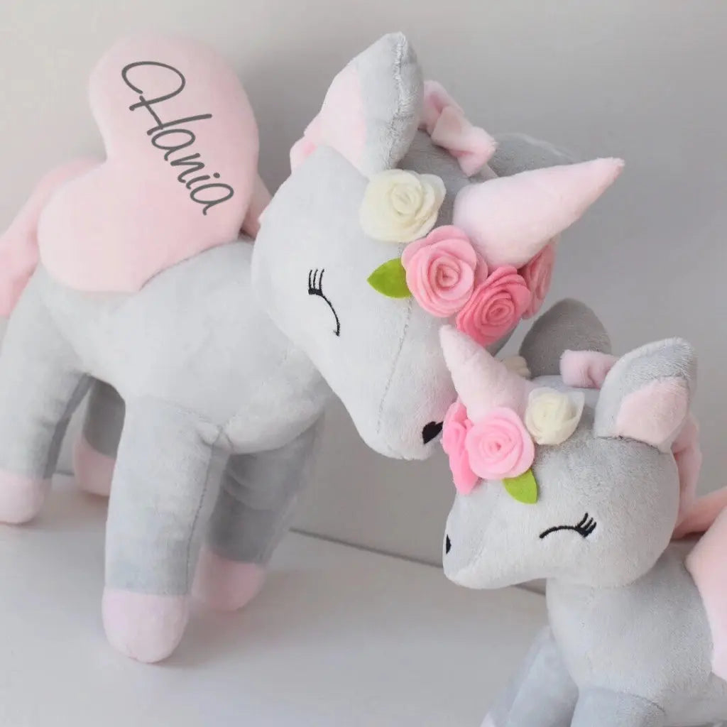 Pluszowy Jednorożec z wianuszkiem rozmiar M- Szaro/Różowy Melootka