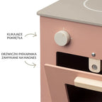 Różowa drewniana kuchenka dla dzieci, kuchnia, piekarnik gotowanie, Micki - Zabawki z Lasu 