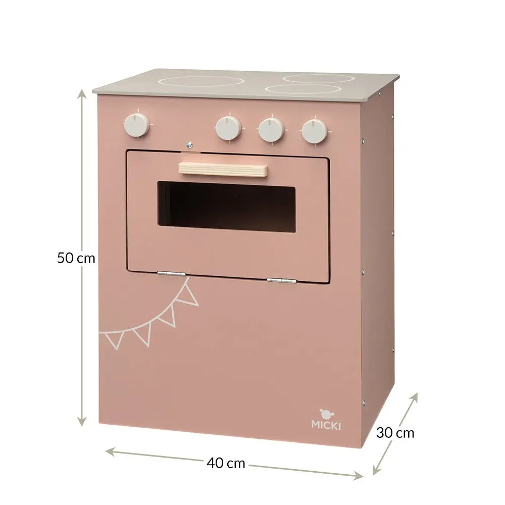 Różowa drewniana kuchenka dla dzieci, kuchnia, piekarnik gotowanie, Micki - Zabawki z Lasu 