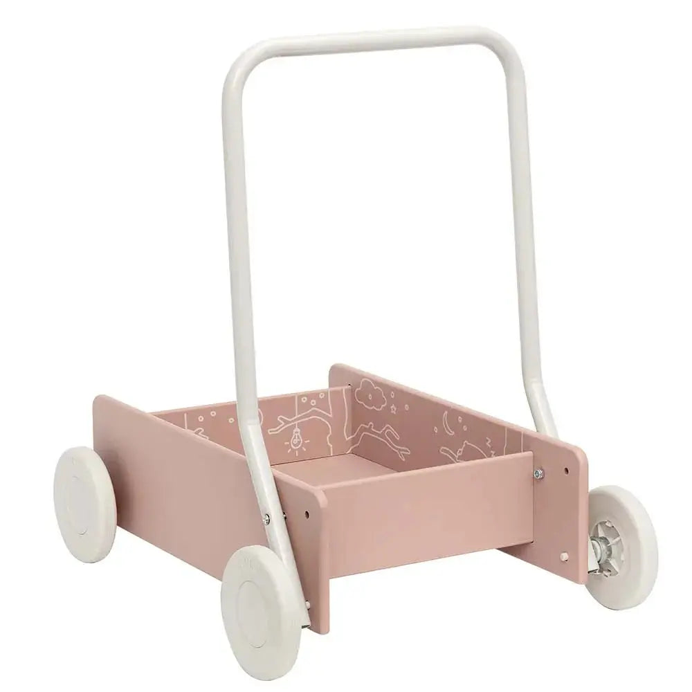 Różowy drewniany chodzik pchacz, do nauki chodzenia, dla dzieci, zabawka Micki - Zabawki z Lasu 