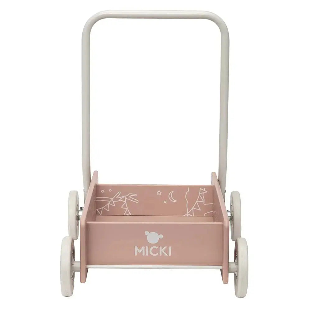 Różowy drewniany chodzik pchacz, do nauki chodzenia, dla dzieci, zabawka Micki - Zabawki z Lasu 