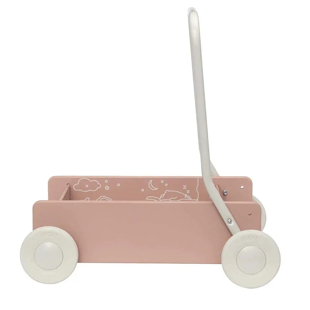 Różowy drewniany chodzik pchacz, do nauki chodzenia, dla dzieci, zabawka Micki - Zabawki z Lasu 