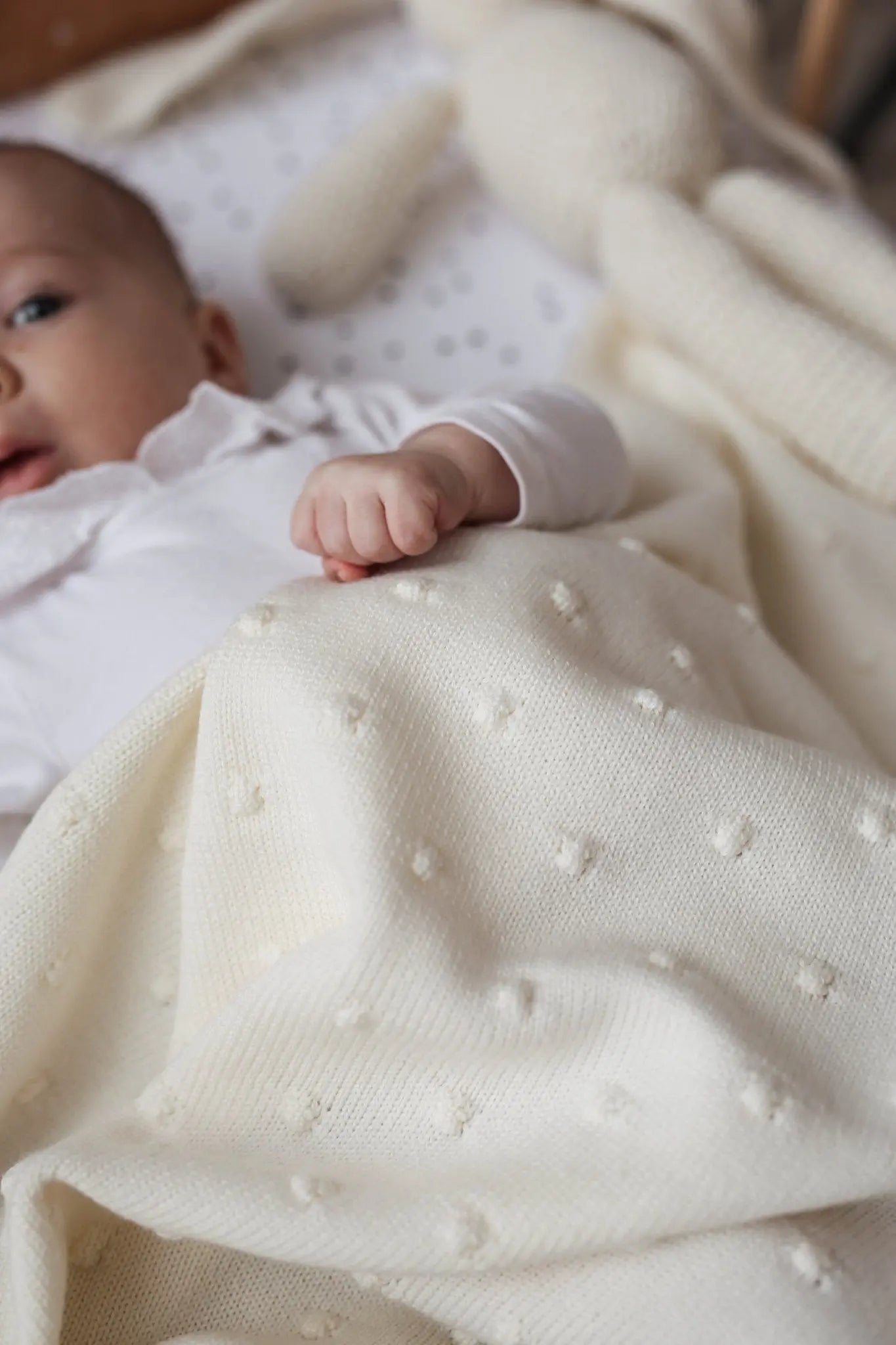 Wełniany kocyk dla niemowląt Popcorn kremowy kocyki dla dzieci ooh noo - Zabawki z Lasu 